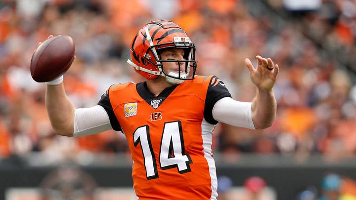 CINCINNATI, OH - OCTOBER 6: Andy Dalton #14 of the Cincinnati Bengals throws a pass during the first quarter of the game against the Arizona Cardinals at Paul Brown Stadium on October 6, 2019 in Cincinnati, Ohio. (Photo by Kirk Irwin/Getty Images)