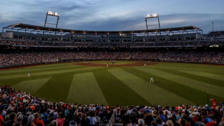 Jun 28, 2016; Omaha, NE, USA; General view of the game between the Arizona Wildcats and Coastal Carolina Chanticleers in game two of the College World Series championship series at TD Ameritrade Park. Mandatory Credit: Kevin Jairaj-USA TODAY Sports