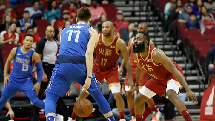 Luka Doncic James Harden P.J. Tucker Phoenix Suns (Photo by Tim Warner/Getty Images)