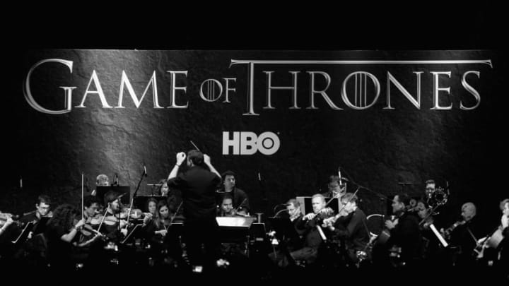 LOS ANGELES, CA - AUGUST 08: (EDITORS NOTE: Image has been shot in black and white. Color version not available.) A full orchestra performs during the announcement of the Game of Thrones® Live Concert Experience featuring composer Ramin Djawadi at the Hollywood Palladium on August 8, 2016 in Los Angeles, California. (Photo by Kevin Winter/Getty Images for Live nation Entertainment )