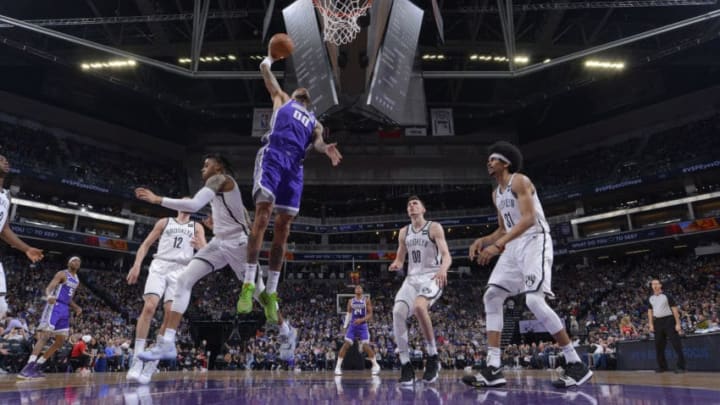 SACRAMENTO, CA - MARCH 19: Willie Cauley-Stein #00 of the Sacramento Kings dunks against the Brooklyn Nets on March 19, 2019 at Golden 1 Center in Sacramento, California. NOTE TO USER: User expressly acknowledges and agrees that, by downloading and or using this photograph, User is consenting to the terms and conditions of the Getty Images Agreement. Mandatory Copyright Notice: Copyright 2019 NBAE (Photo by Rocky Widner/NBAE via Getty Images)