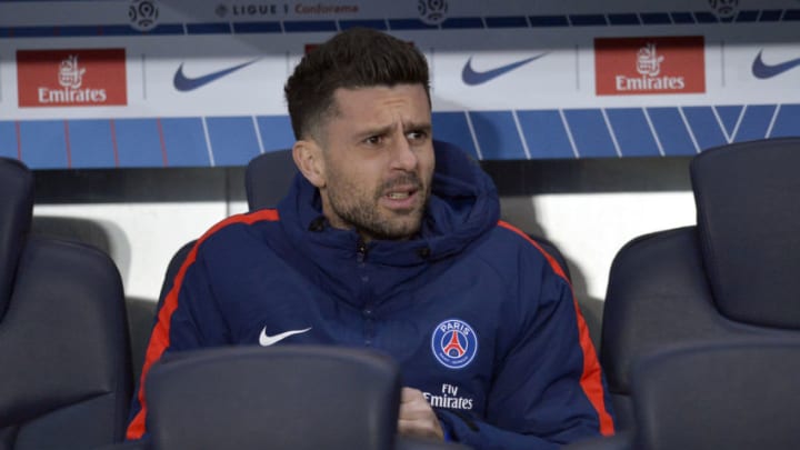 PARIS, FRANCE - FEBRUARY 25: Thiago Motta of Paris Saint-Germain reacts as he seats in the bench during the Ligue 1 match between Paris Saint Germain and Olympique Marseille February 25, 2018 in Paris, France. (Photo by Aurelien Meunier/Getty Images)