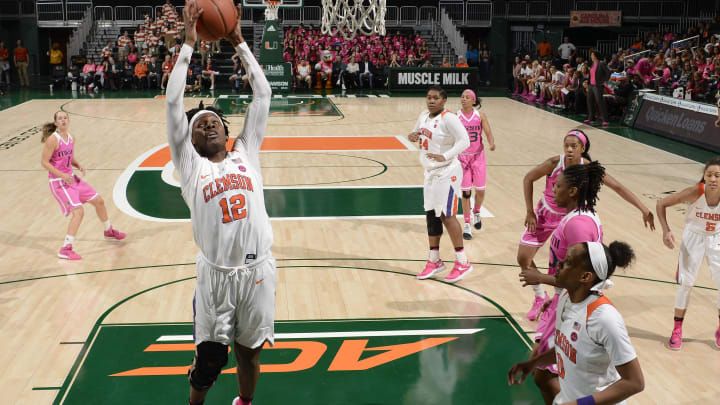 CORAL GABLES, FL – FEBRUARY 12: Clemson guard Aliyah Collier