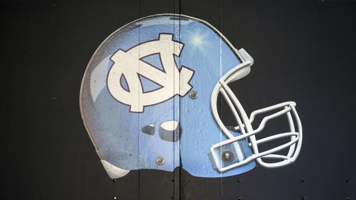 Dec 30, 2016; El Paso, TX, USA; A view of the North Carolina Tar Heels logo and helmet outside their locker room before facing the Stanford Cardinal at Sun Bowl Stadium. Mandatory Credit: Ivan Pierre Aguirre-USA TODAY Sports