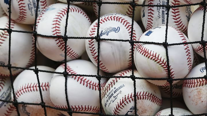 HOUSTON, TX – APRIL 08: A bucket of baseballs to be used for batting practice at Minute Maid Park on April 8, 2017 in Houston, Texas. (Photo by Bob Levey/Getty Images)