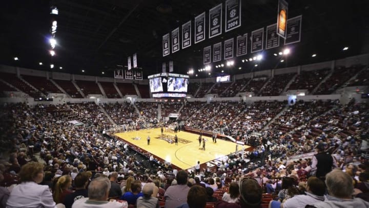 Feb 27, 2016; Starkville, MS, USA; A general overview of Humphrey Coliseum during the first half of the game between the Mississippi State Bulldogs and the South Carolina Gamecocks. Mandatory Credit: Matt Bush-USA TODAY Sports