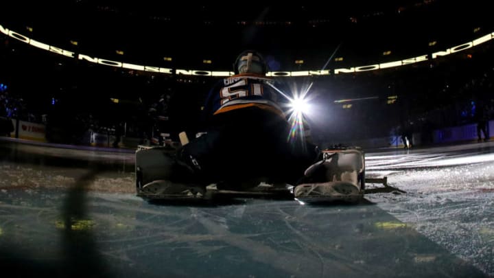 ST LOUIS, MISSOURI - JUNE 09: Jordan Binnington #50 of the St. Louis Blues takes to the ice prior to Game Six of the 2019 NHL Stanley Cup Final against the Boston Bruins at Enterprise Center on June 09, 2019 in St Louis, Missouri. (Photo by Bruce Bennett/Getty Images)