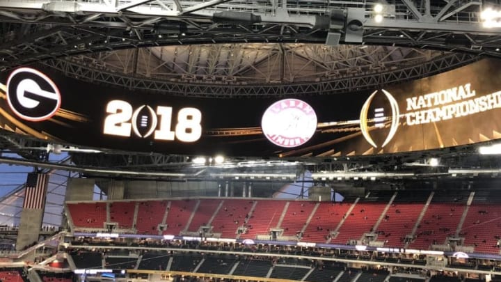 A view of the giant halo scoreboard at the College Football Playoff National Championship Game. Photo by Michael Collins - FanSided