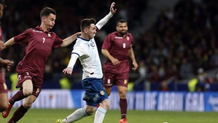 WANDA METROPOLITANO STADIUM, MADRID, SPAIN - 2019/03/22: Argentina's Lionel Messi seen in action during the International Friendly match between Argentina and Venezuela at the wanda metropolitano stadium in Madrid.(Final Score, Argentina 1 - 3 Venezuela). (Photo by Manu Reino/SOPA Images/LightRocket via Getty Images)