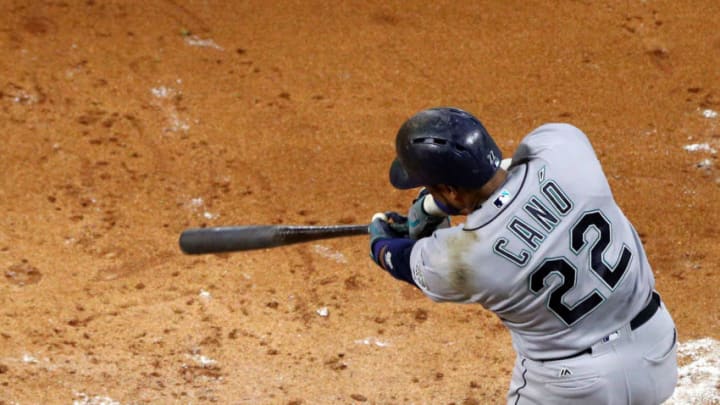 ARLINGTON, TX - SEPTEMBER 22: Robinson Cano #22 of the Seattle Mariners hits a three-run home run in the fourth inning against the Texas Rangers at Globe Life Park in Arlington on September 22, 2018 in Arlington, Texas. (Photo by Richard Rodriguez/Getty Images)