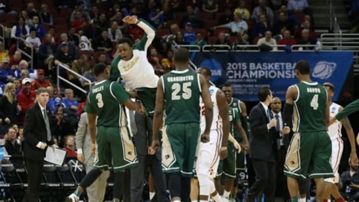 Mar 19, 2015; Louisville, KY, USA; UAB Blazers bench reacts against the Iowa State Cyclones during the second half in the second round of the 2015 NCAA Tournament at KFC Yum! Center. Mandatory Credit: Brian Spurlock-USA TODAY Sports