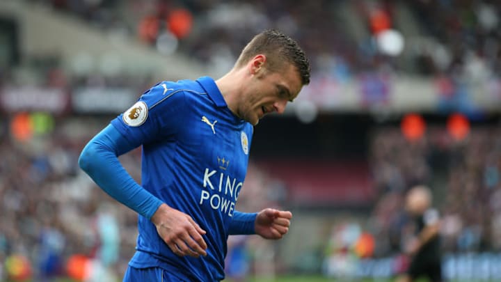 STRATFORD, ENGLAND - MARCH 18: Jamie Vardy of Leicester City during the Premier League match between West Ham United and Leicester City at London Stadium on March 18, 2017 in Stratford, England. (Photo by Catherine Ivill - AMA/Getty Images)