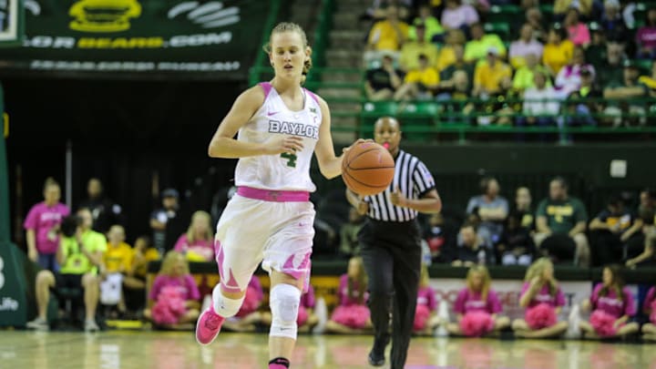 WACO, TX – FEBRUARY 18: Baylor Bears guard Kristy Wallace (4) brings the ball up court during the women’s basketball game between Baylor and Oklahoma State on February 18, 2017, at the Ferrell Center in Waco, TX. (Photo by George Walker/Icon Sportswire via Getty Images)