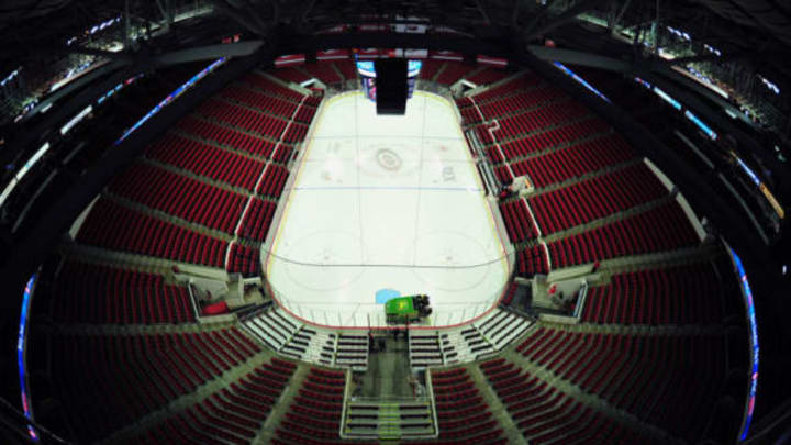 RALEIGH, NC – DECEMBER 23: A general view as a zamboni cleans the ice prior to a game between the Columbus Blue Jackets and the Carolina Hurricanes at PNC Arena on December 23, 2013 in Raleigh, North Carolina. (Photo by Lance King/Getty Images)