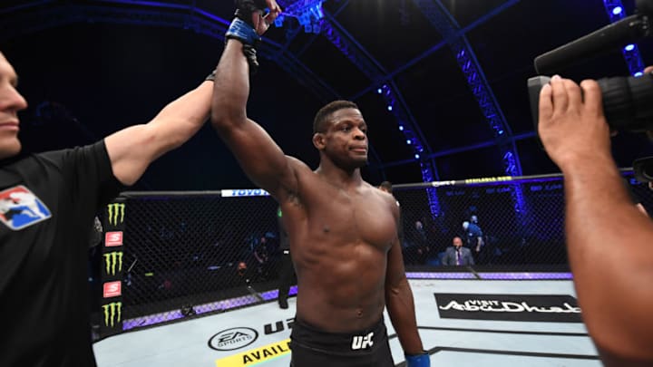 ABU DHABI, UNITED ARAB EMIRATES - OCTOBER 24: In this handout image provided by UFC, Phillip Hawes celebrates his KO victory over Jacob Malkoun of Australia in their middleweight bout during the UFC 254 event on October 24, 2020 on UFC Fight Island, Abu Dhabi, United Arab Emirates. (Photo by Josh Hedges/Zuffa LLC via Getty Images)