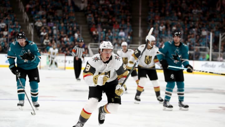 Cody Glass #9 of the Vegas Golden Knights in action against the San Jose Sharks. (Photo by Ezra Shaw/Getty Images)