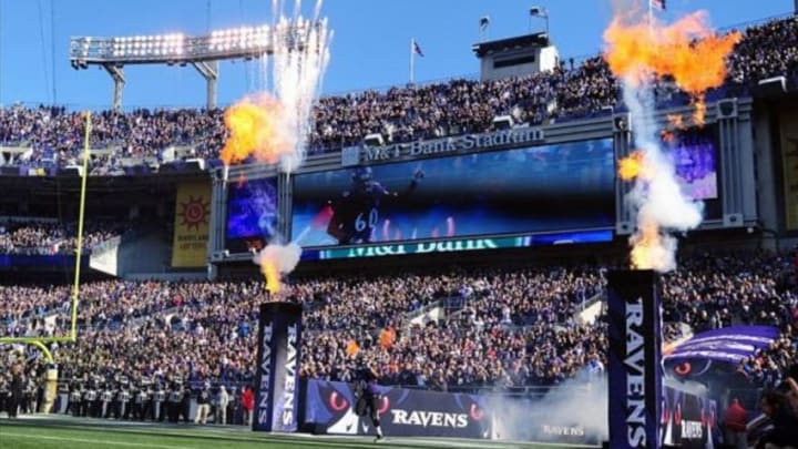 Nov 10, 2013; Baltimore, MD, USA; Baltimore Ravens offensive tackle Eugene Monroe (60) is introduced prior to the game against the Cincinnati Bengals at M&T Bank Stadium. Mandatory Credit: Evan Habeeb-USA TODAY Sports