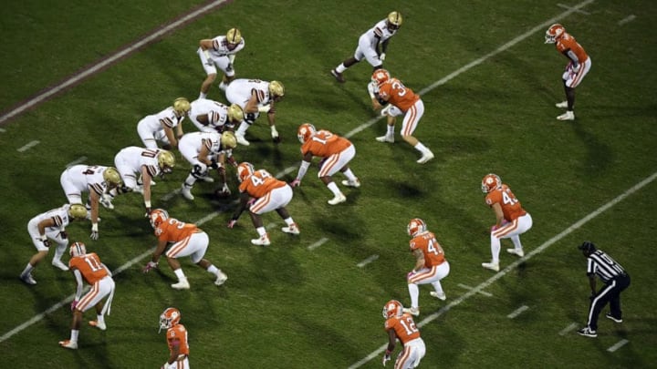 CLEMSON, SOUTH CAROLINA - OCTOBER 26: A general view of the Boston College Eagles offense and the Clemson Tigers defense during the first quarter of their football game at Memorial Stadium on October 26, 2019 in Clemson, South Carolina. (Photo by Mike Comer/Getty Images)
