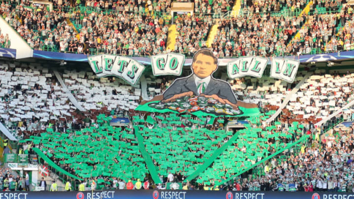 GLASGOW, SCOTLAND - AUGUST 17: Celtic fans unveil a large picture of Celtic Manager Brendan Rodgers during the UEFA Champions League, Qualifying Play-Off 1st Leg between Celtic and Hapoel Be'er Sheva at Celtic Park on August 17, 2016 in Glasgow, Scotland. (Photo by Steve Welsh/Getty Images)