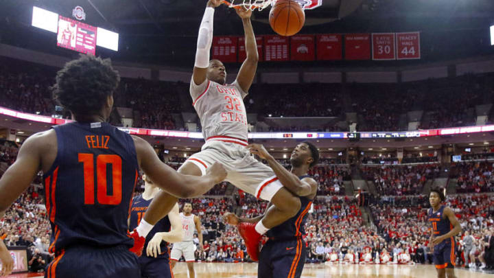 COLUMBUS, OHIO - MARCH 05: E.J. Liddell #32 of the Ohio State Buckeyes dunks the ball in the game against the Illinois Fighting Illini during the first half at Value City Arena on March 05, 2020 in Columbus, Ohio. (Photo by Justin Casterline/Getty Images)