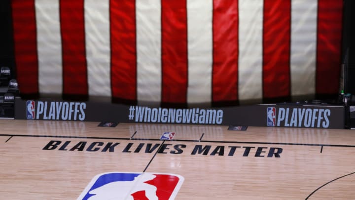 OKC Thunder game postponed due to protest. AUGUST 26: An empty court and bench is shown following the scheduled start time. (Photo by Kevin C. Cox/Getty Images)