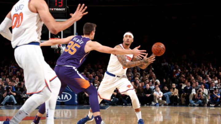 NEW YORK, NY – NOVEMBER 3: Michael Beasley #8 of the New York Knicks passes the ball against the Phoenix Suns on November 3, 2017 at Madison Square Garden in New York City, New York. NOTE TO USER: User expressly acknowledges and agrees that, by downloading and or using this photograph, user is consenting to the terms and conditions of the Getty Images License Agreement. Mandatory Copyright Notice: Copyright 2017 NBAE (Photo by Nathaniel S. Butler/NBAE via Getty Images)