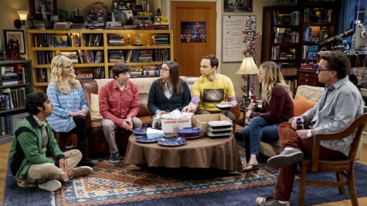 "The Consummation Deviation" - Pictured: Rajesh Koothrappali (Kunal Nayyar), Bernadette (Melissa Rauch), Howard Wolowitz (Simon Helberg), Amy Farrah Fowler (Mayim Bialik), Sheldon Cooper (Jim Parsons), Penny (Kaley Cuoco) and Leonard Hofstadter (Johnny Galecki). Sheldon tries to bond with Amy's father, but when Wolowitz lures Mr. Fowler (Teller) away with magic tricks, Sheldon has no choice but to bond with Mrs. Fowler (Kathy Bates). Also, Koothrappali and Anu try to get physical for the first time, on THE BIG BANG THEORY, Thursday, Nov. 8 (8:00-8:31 PM, ET/PT) on the CBS Television Network. Photo: Sonja Flemming/CBS ÃÂ©2018 CBS Broadcasting, Inc. All Rights Reserved.