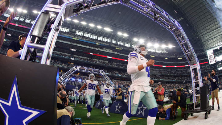 ARLINGTON, TEXAS – DECEMBER 09: Dak Prescott #4 of the Dallas Cowboys runs onto the field before the game against the Philadelphia Eagles at AT&T Stadium on December 09, 2018 in Arlington, Texas. (Photo by Richard Rodriguez/Getty Images)