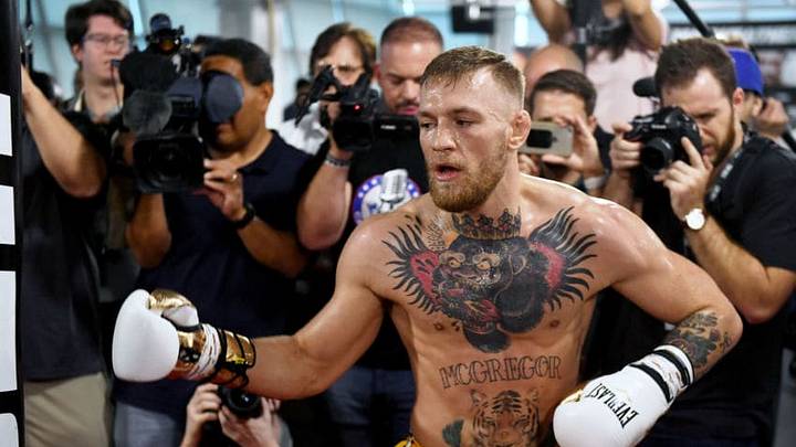 LAS VEGAS, NV - AUGUST 11: UFC lightweight champion Conor McGregor holds a media workout at the UFC Performance Institute on August 11, 2017 in Las Vegas, Nevada. McGregor will fight Floyd Mayweather Jr. in a boxing match at T-Mobile Arena on August 26 in Las Vegas. (Photo by Ethan Miller/Getty Images)