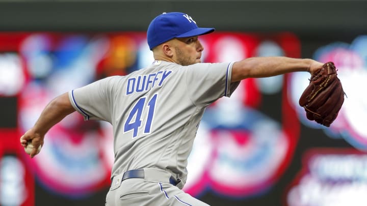 Kansas City Royals starting pitcher Danny Duffy (41) – Mandatory Credit: Bruce Kluckhohn-USA TODAY Sports