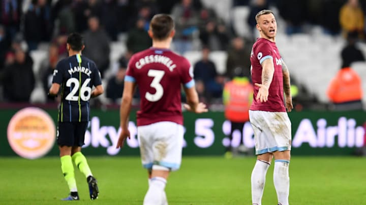 LONDON, ENGLAND - NOVEMBER 24: Marko Arnautovic of West Ham United reacts during the Premier League match between West Ham United and Manchester City at London Stadium on November 24, 2018 in London, United Kingdom. (Photo by Justin Setterfield/Getty Images)