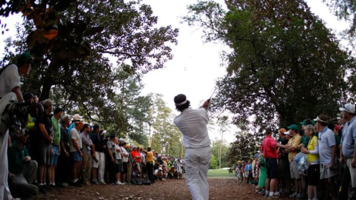 AUGUSTA, GA - APRIL 08: Bubba Watson of the United States plays at a shot from the rough on second sudden death playoff hole on the 10th during the final round of the 2012 Masters Tournament at Augusta National Golf Club on April 8, 2012 in Augusta, Georgia. (Photo by Streeter Lecka/Getty Images)