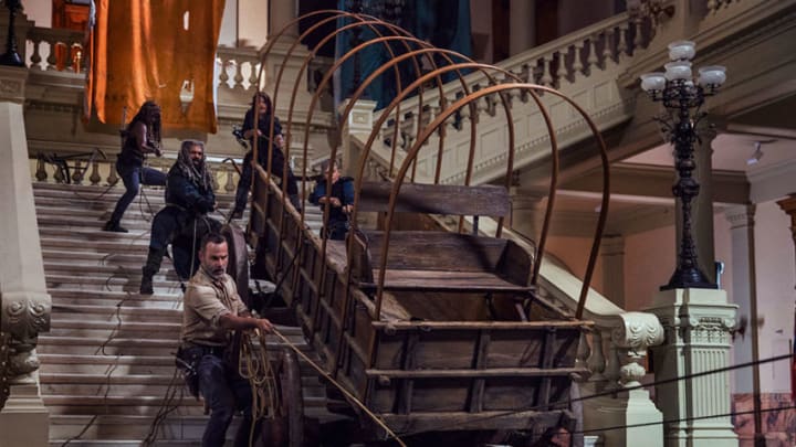 Andrew Lincoln, Khary Payton, Danai Gurira, Norman Reedus, Melissa McBrideon The Walking Dead.Photo by Jackson Lee Davis/AMC