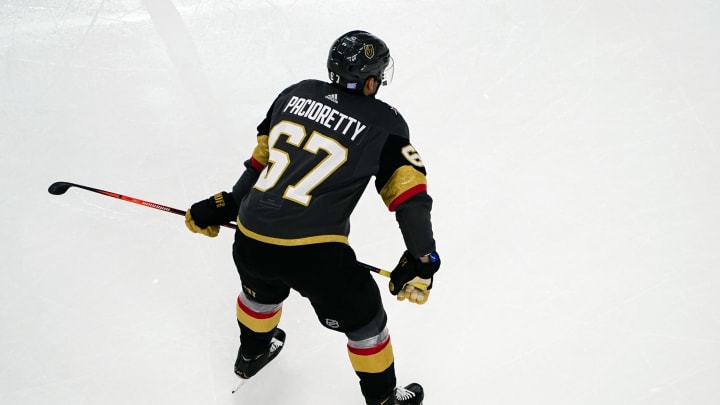 LAS VEGAS, NEVADA – NOVEMBER 29: Max Pacioretty #67 of the Vegas Golden Knights skates during the second period against the Arizona Coyotes at T-Mobile Arena on November 29, 2019 in Las Vegas, Nevada. (Photo by Jeff Bottari/NHLI via Getty Images)