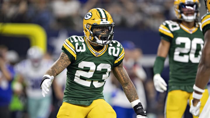 ARLINGTON, TX – OCTOBER 6: Jaire Alexander #23 of the Green Bay Packers celebrates after a big play during a game against the Dallas Cowboys at AT&T Stadium on October 6, 2019 in Arlington, Texas. The Packers defeated the Cowboys 34-24. (Photo by Wesley Hitt/Getty Images)