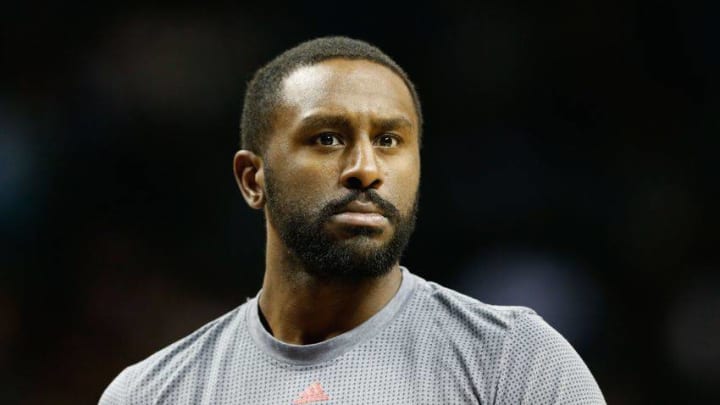 Nov 11, 2016; Charlotte, NC, USA; Toronto Raptors forward Patrick Patterson (54) stands on the court prior to the game against the Charlotte Hornets at Spectrum Center. Mandatory Credit: Jeremy Brevard-USA TODAY Sports