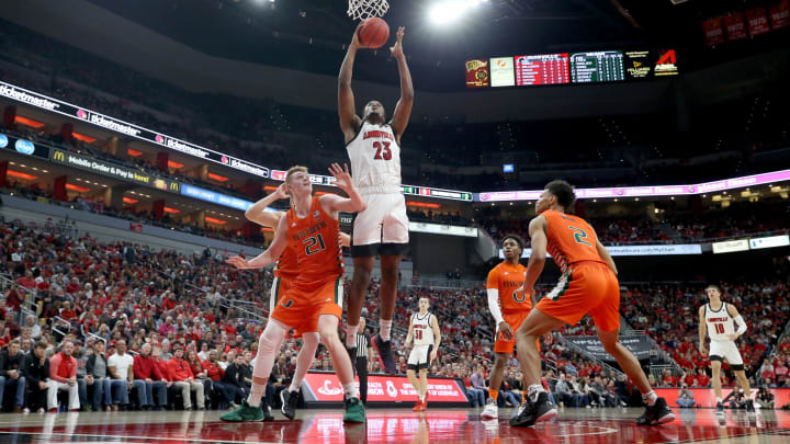 LOUISVILLE, KENTUCKY – JANUARY 07: Steven Enoch #23 of the Louisville Cardinals shoots the ball during the game against the Miami Hurricanes at KFC YUM! Center on January 07, 2020 in Louisville, Kentucky. (Photo by Andy Lyons/Getty Images)