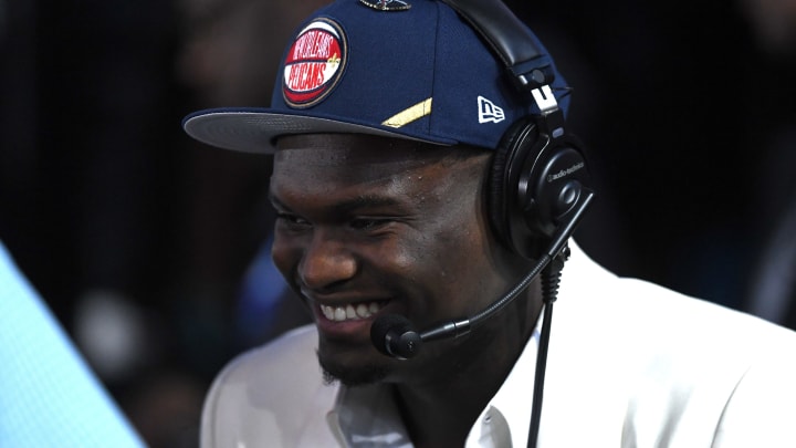 Denver Nuggets: Things to watch for in the 2021 NBA Draft Lottery. Zion Williamson after being drafted by the New Orleans Pelicans during the 2019 NBA Draft. (Photo by Sarah Stier/Getty Images)