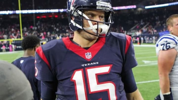Oct 8, 2015; Houston, TX, USA; Houston Texans quarterback Ryan Mallett (15) after a game against the Indianapolis Colts at NRG Stadium. Mandatory Credit: Troy Taormina-USA TODAY Sports