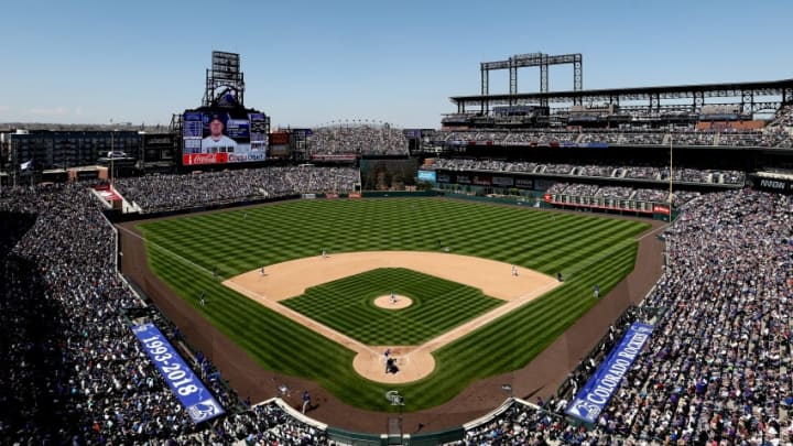 DENVER, CO - APRIL 22: The Colorado Rockies play the Chicago Cubs at Coors Field on April 22, 2018 in Denver, Colorado. (Photo by Matthew Stockman/Getty Images)
