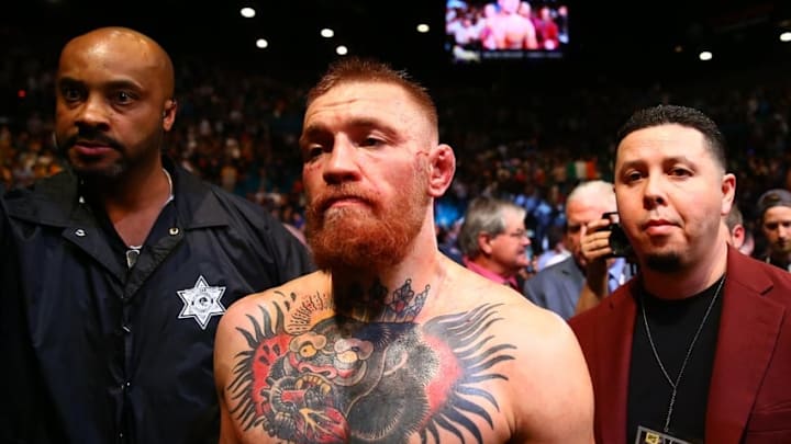 March 5, 2016; Las Vegas, NV, USA; Conor McGregor reacts following his loss against Nate Diaz during UFC 196 at MGM Grand Garden Arena. Mandatory Credit: Mark J. Rebilas-USA TODAY Sports