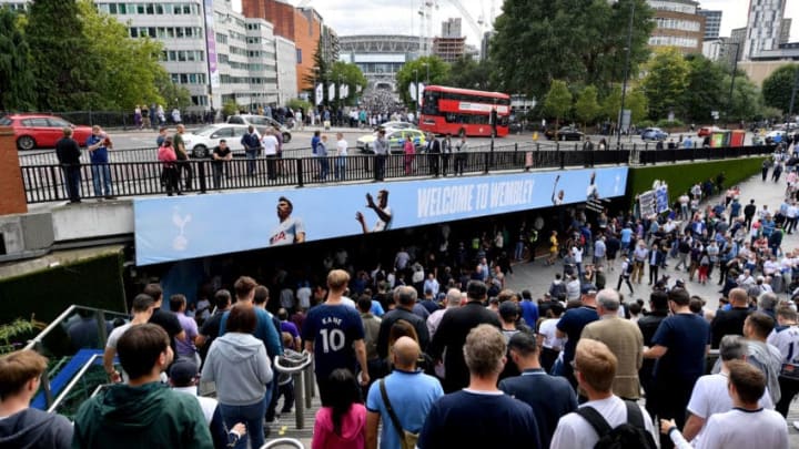 LONDON, ENGLAND - AUGUST 20: Fans make their way down Wembley way towards the stadium prior to the Premier League match between Tottenham Hotspur and Chelsea at Wembley Stadium on August 20, 2017 in London, England. (Photo by Justin Setterfield/Getty Images)