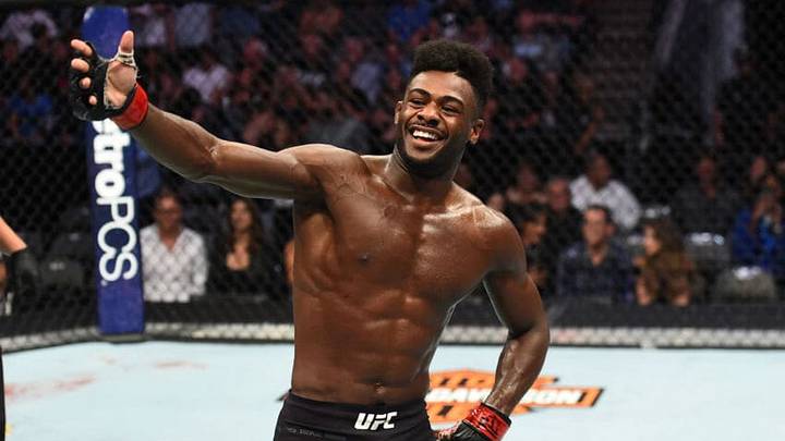 DALLAS, TX - SEPTEMBER 08: Aljamain Sterling celebrates his submission victory over Cody Stamann in their bantamweight fight during the UFC 228 event at American Airlines Center on September 8, 2018 in Dallas, Texas. (Photo by Josh Hedges/Zuffa LLC/Zuffa LLC via Getty Images)