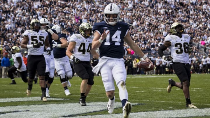 STATE COLLEGE, PA - OCTOBER 05: Sean Clifford #14 of the Penn State Nittany Lions scrambles for a touchdown against the Purdue Boilermakers during the first half at Beaver Stadium on October 5, 2019 in State College, Pennsylvania. (Photo by Scott Taetsch/Getty Images)