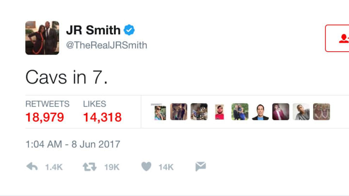 Smith would impulsively tweet out “Cavs in 7.” moments after Cleveland lost Game 3 at home. He would later delete that tweet, but it did happen and it was ridiculous, just like that shot Durant hit to ice Cleveland to steal Game 3 from Cleveland. If you don’t buy that story, maybe it was a hacker?