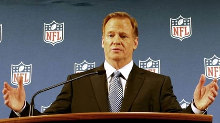 Sep 19, 2014; New York, NY, USA; NFL commissioner Roger Goodell addresses the media at a press conference at New York Hilton . Mandatory Credit: Andy Marlin-USA TODAY Sports