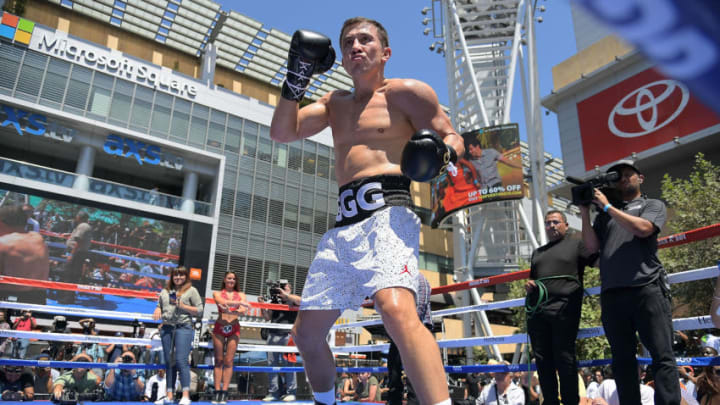 LOS ANGELES, CA - AUGUST 28: Gennady 'GGG' Golovkin hosts fans for an open workout at LA LIVE on August 28, 2017 in Los Angeles, California. Chivas Regal has teamed up with GGG for The Chivas Fight Club, an initiative centered on boxing that extends to every individual with a fighting spirit from communities nationwide. (Photo by Charley Gallay/Getty Images for Chivas Regal)