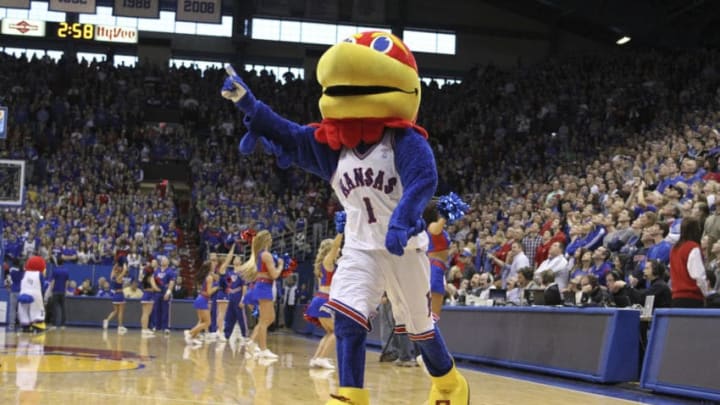 Kansas basketball mascot Big Jay. (Photo by Ed Zurga/Getty Images)