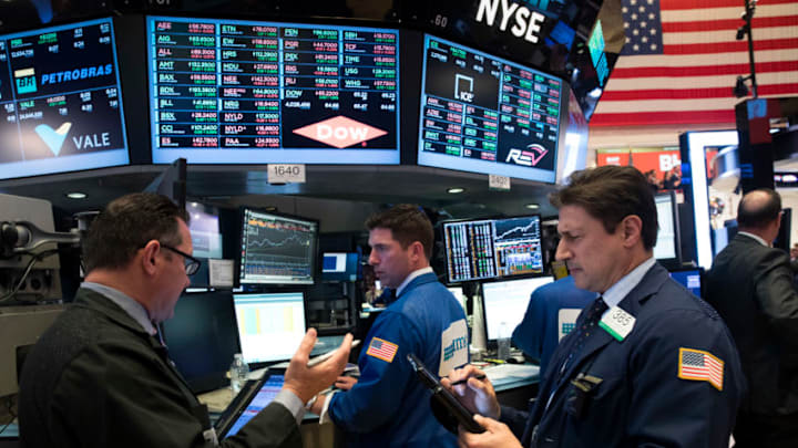 NEW YORK, NY - JUNE 19: Traders and financial professionals work on the floor of the New York Stock Exchange (NYSE) ahead of the closing bell, June 19, 2017 in New York City. As tech stocks surged, the Dow Jones industrial average rose over 140 points on Monday. (Photo by Drew Angerer/Getty Images)