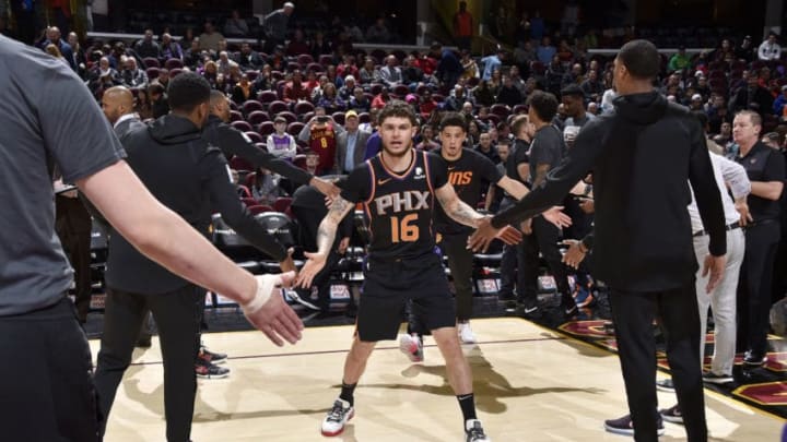 CLEVELAND, OH - FEBRUARY 21: Tyler Johnson #16 of the Phoenix Suns enters the court before the game against the Cleveland Cavaliers on February 21, 2019 at Quicken Loans Arena in Cleveland, Ohio. NOTE TO USER: User expressly acknowledges and agrees that, by downloading and/or using this Photograph, user is consenting to the terms and conditions of the Getty Images License Agreement. Mandatory Copyright Notice: Copyright 2019 NBAE (Photo by David Liam Kyle/NBAE via Getty Images)